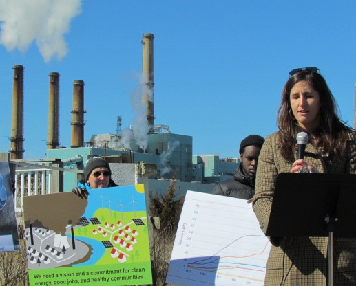Sylvia Broude of the Toxics Action Center recently announced a new vision for the coal-fired Brayton Point Power Station. (Tim Faulkner/ecoRI News photos)
