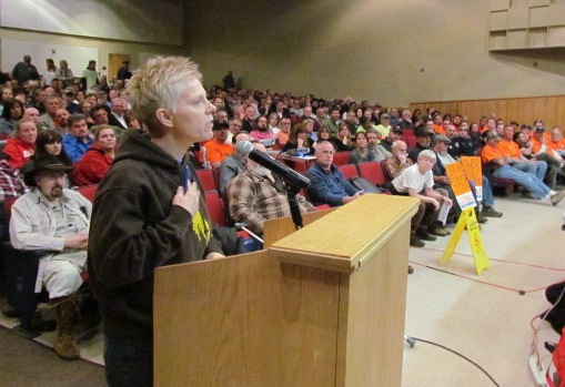 Burrillville, R.I. resident Donna Woods said she feared that the decision to build a new natural-gas power plant is a forgone conclusion. (Tim Faulkner/ecoRI News photos)