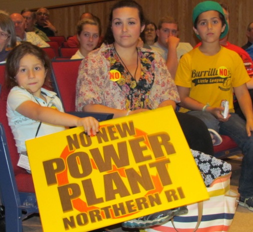 Burrillville, R.I., residents of all ages protested the proposed power plant during a May 23 hearing at the high school. (Tim Faulkner/ecoRI News)