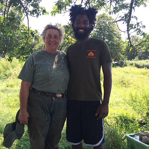 Christina Dedora and Jamhal Latimer at Blue Skys Farm in Cranston, R.I. (Leigh Vincola/ecoRI News)