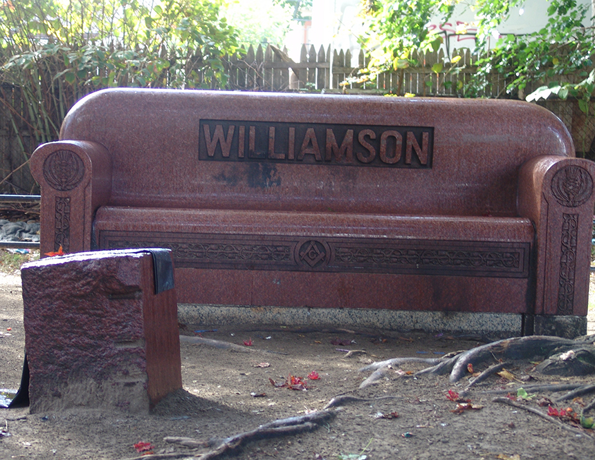 This unique headstone is often used as a bed by the homeless.