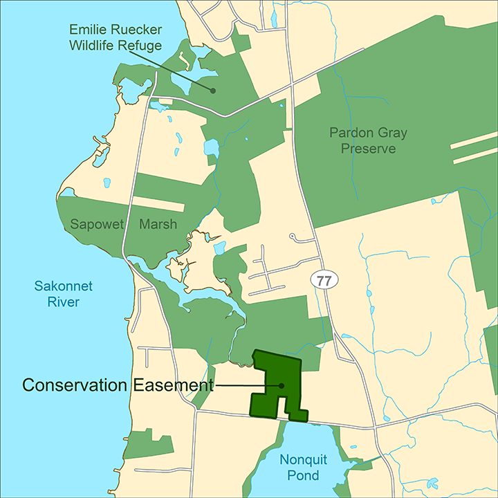 The Peckham property in Tiverton, R.I., adds to an existing 310-acre protected area that includes the state-owned Sapowet Marsh Wildlife Management Area. (TNC)