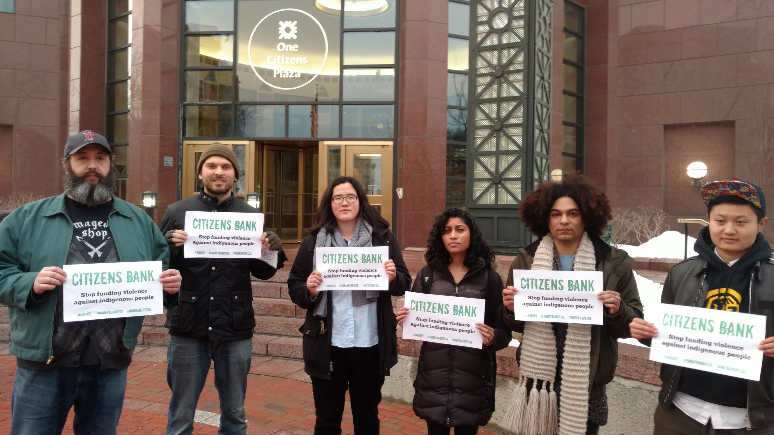 Environmental activists recently delivered a letter to Citizens Bank asking it to end pipeline funding. (Tim Faulkner/ecoRI News)