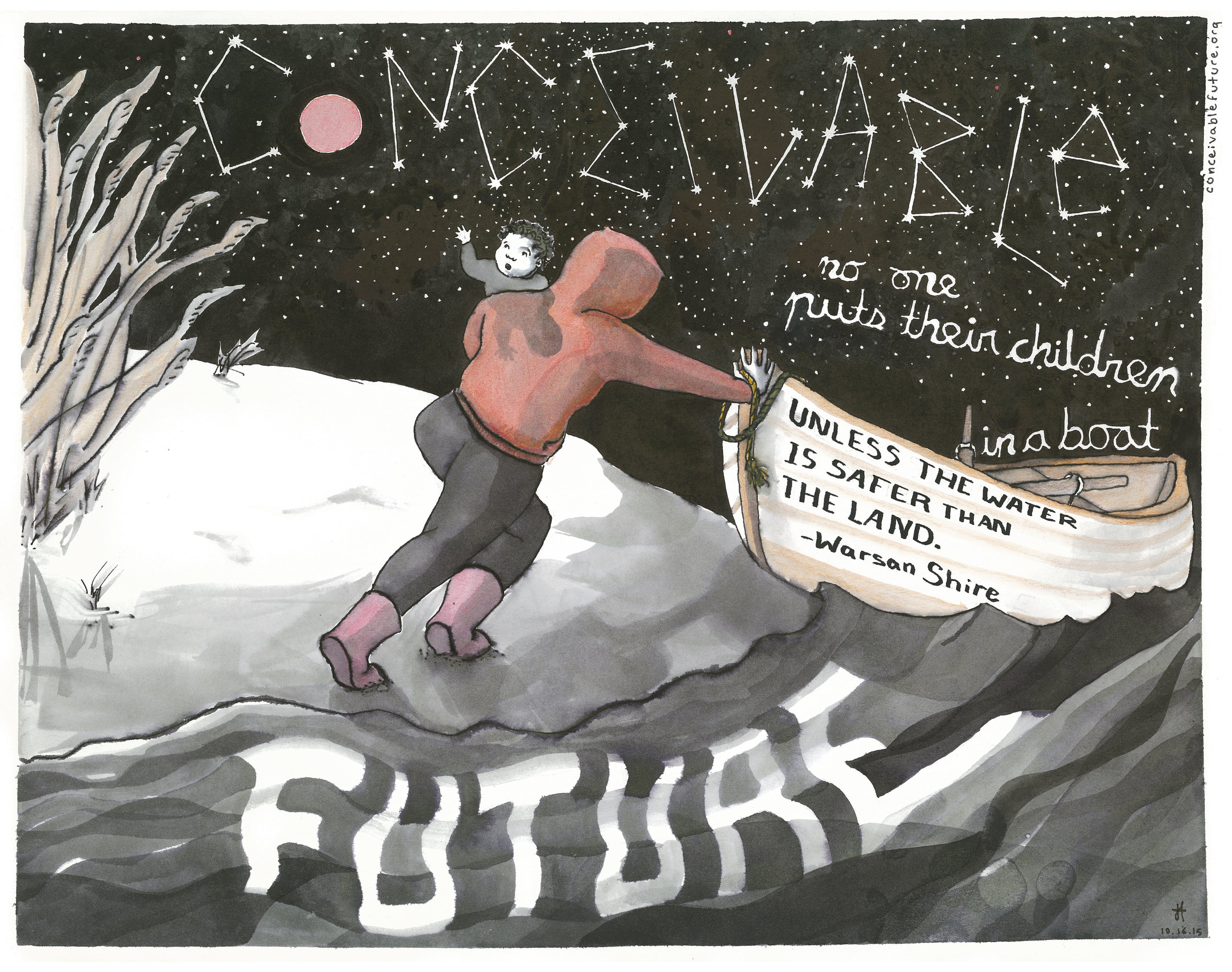 A new project with local connections frames global warming as a reproductive justice issue. (Illustration by Conceivable Future)