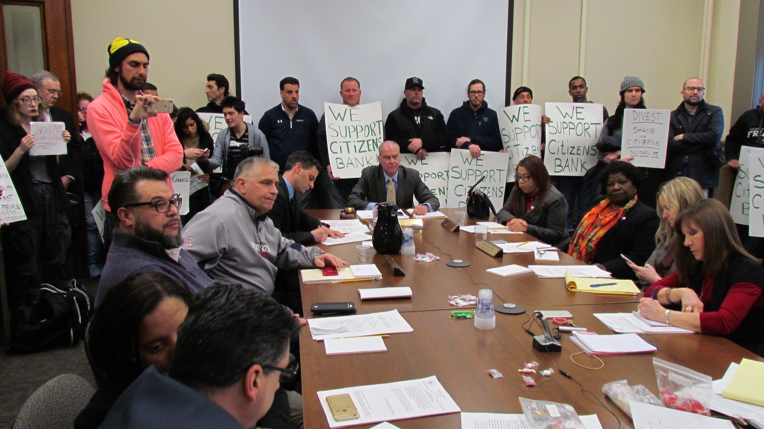 The Providence City Council's Committee on Ordinances blocked a proposal to divest from Citizens Bank. (Tim Faulkner/ecoRI News photos)