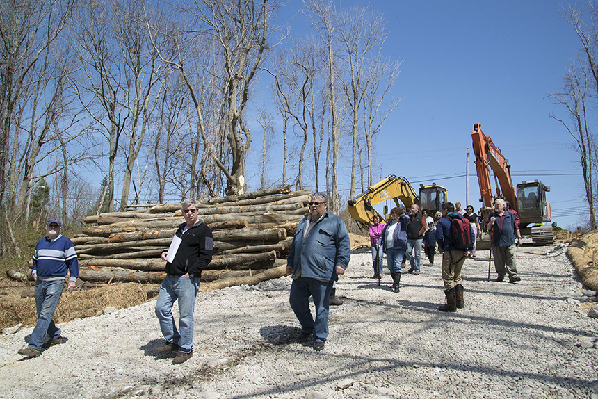 A site visit was recently held at the 48-acre property off Stafford Road in Tiverton, R.I., for concerned neighbors and casino supporters. (Joanna Detz/ecoRI News photos)