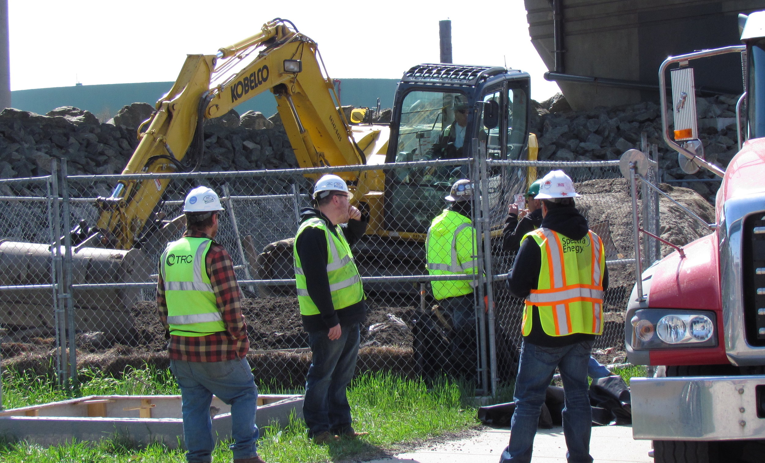 Soil removal during the clean up at the site of the March 29 natural-gas leak on Allens Avenue.