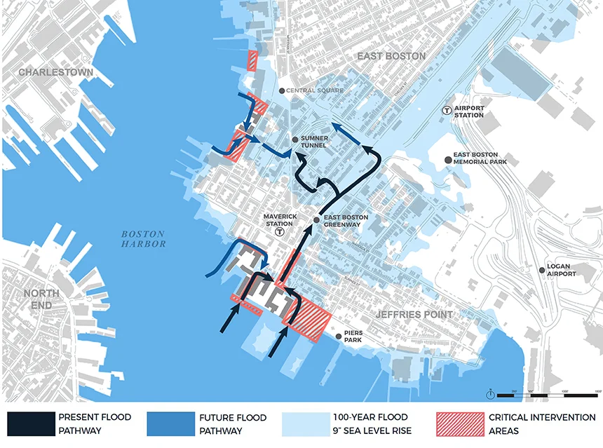 Climate Ready Boston was created to address climate-change challenges that the report calls ‘substantial and complex but can be addressed through bold and creative actions that support the city’s vitality and livability.’ (Climate Ready Boston maps)