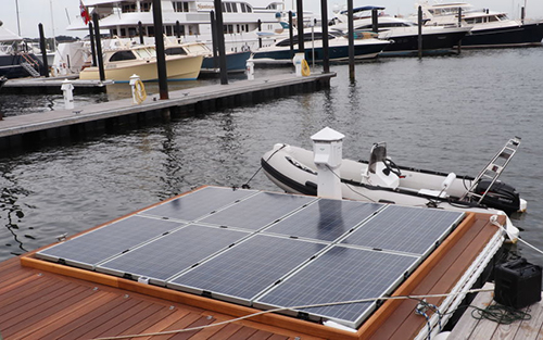 The solar panels provide free electrical power for boaters. (Blue Isles)