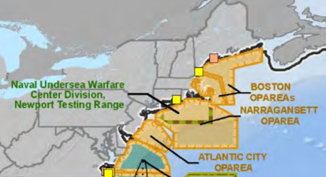 The Navy has designated southern New England as the Boston Operating Area, Narragansett Operating Area and Newport Testing Range.