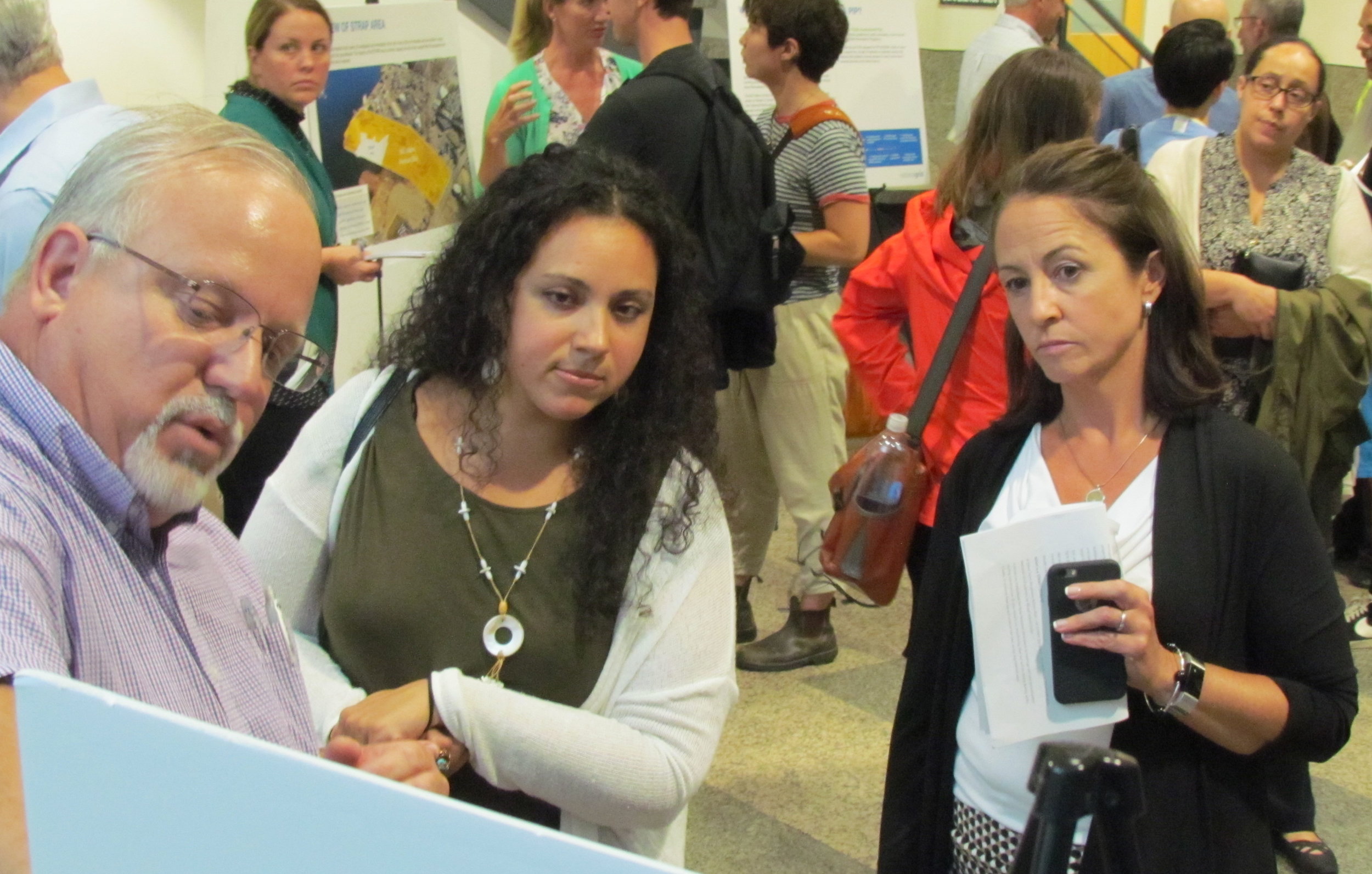 Opponents of a proposed LNG project in South Providence asked questions during a recent public hearing at the Providence Public Safety Complex. (Tim Faulkner/ecoRI News photos)