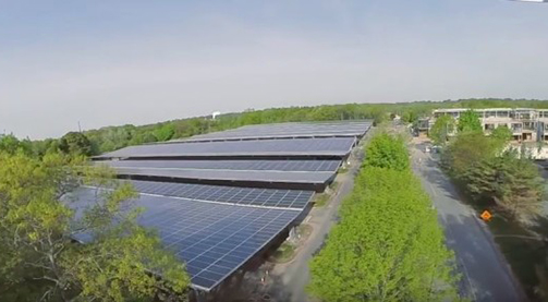 Solar panels cover 800 parking spots at Bristol Community College’s Fall River, Mass., campus. (Fuss & O’Neill)