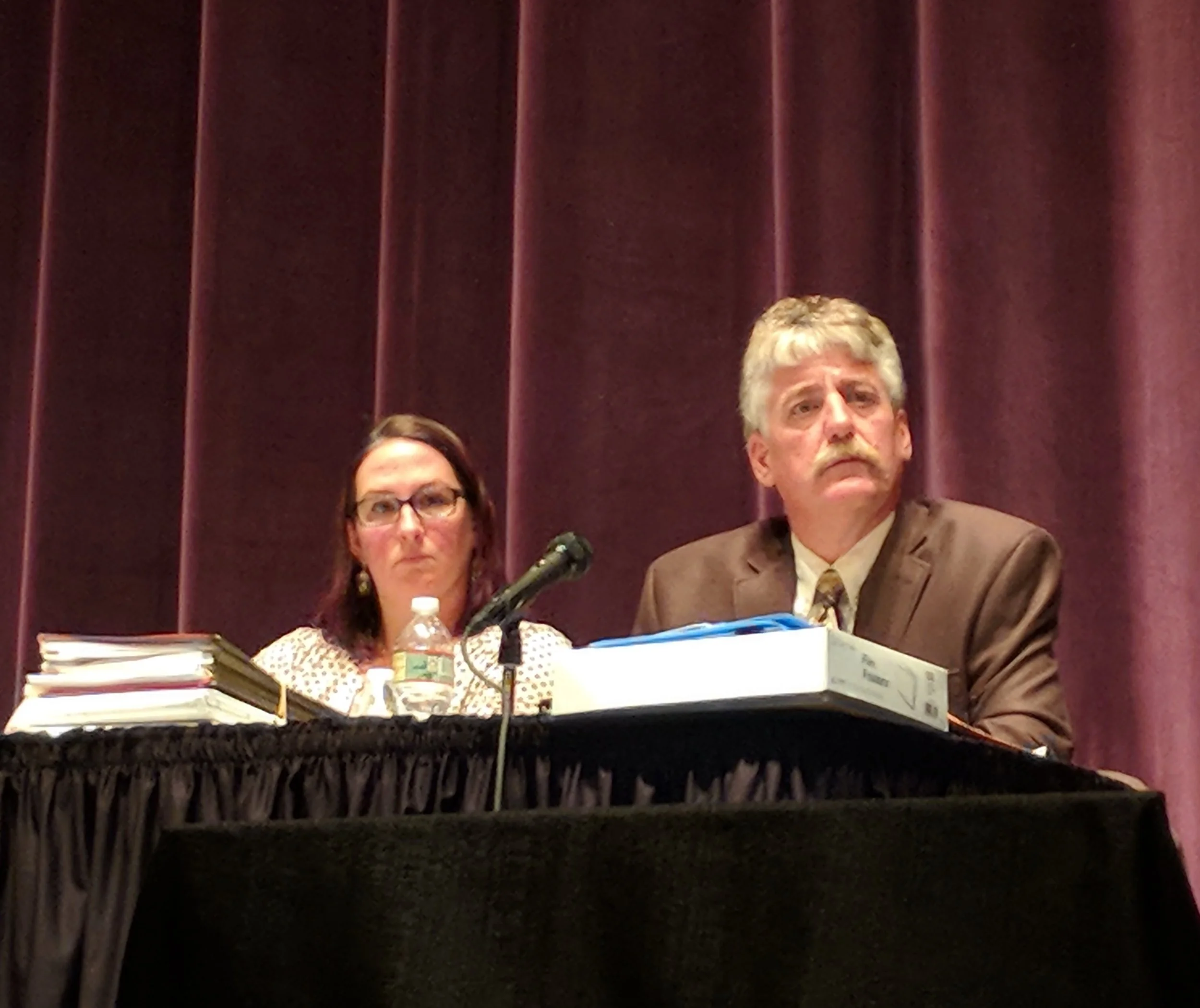 Susan Forcier, deputy legal council, and Eric Beck, chief of groundwater, freshwater and wetland protection, for the Rhode Island Water Resources Board were asked to consider racial and environmental justice in their decision to issue a permit for the LNG project proposed for the Providence waterfront. (Tim Faulkner/ecoRI News photos)