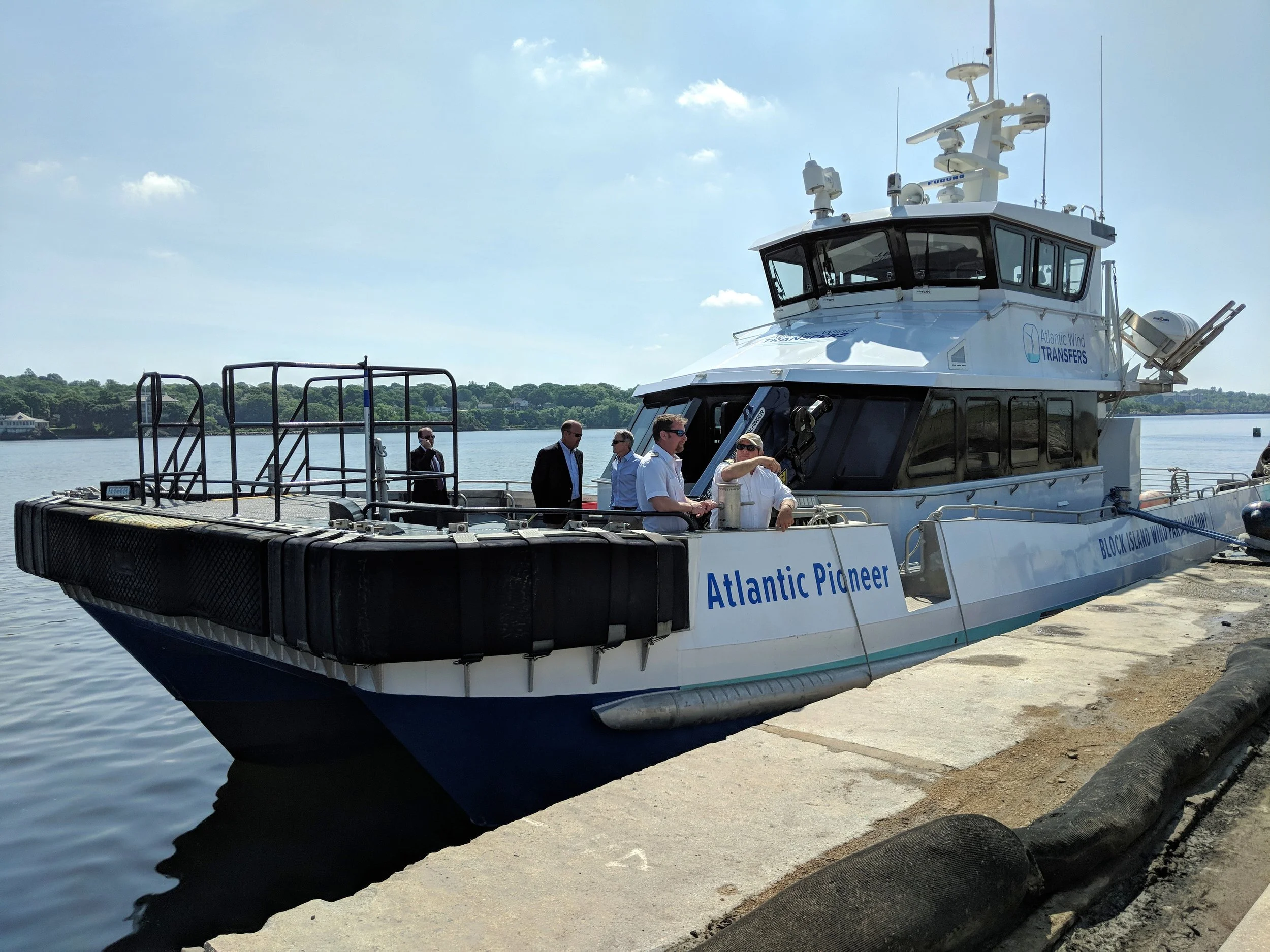 At least two transport vessels like this one would be built by Blount Boats of Warren, R.I., to service the proposed offshore Revolution Wind project. (Tim Faulkner/ecoRI News)