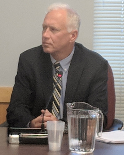 Mark Wiitanen, an engineering witness, answered questions on behalf of Invenergy. (Tim Faulkner/ecoRI News photos)