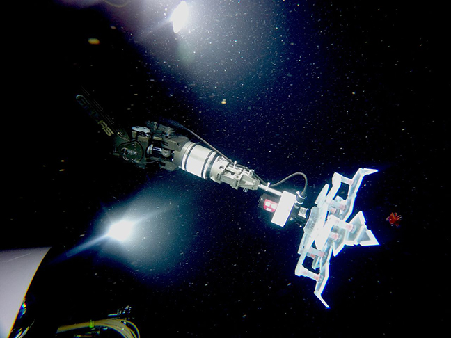 The rotary actuated dodecahedron sampler, invented by researchers at URI and Harvard, has five origami-inspired “petals” arranged around a central point that fold up to safely capture marine organisms. (Wyss Institute at Harvard University)