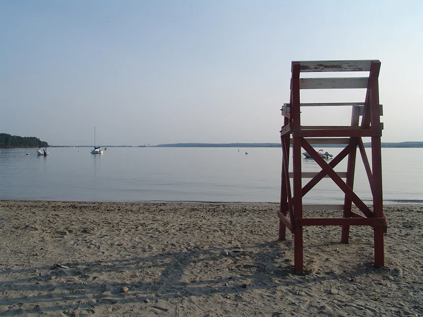 Sandy Point Beach in Portsmouth, R.I., has been closed to swimming on two occasions this summer because of high bacteria counts in the Sakonnet River. (Frank Carini/ecoRI News photos)