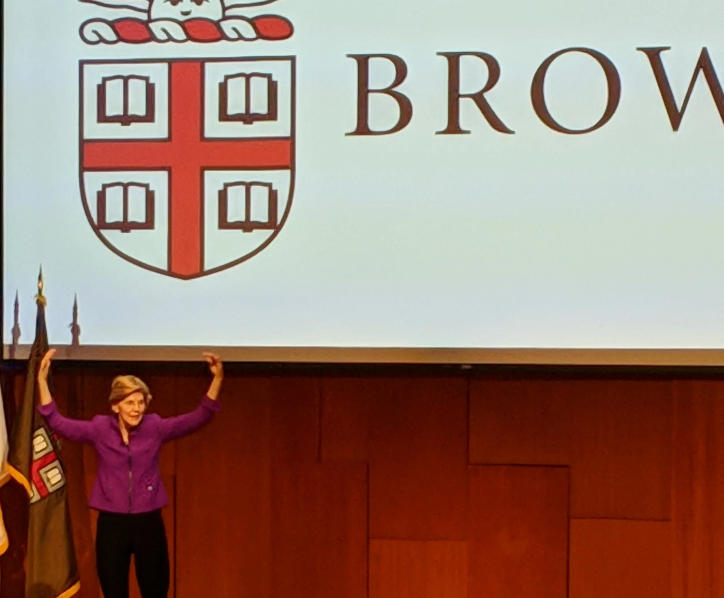 Massachusetts Sen. Elizabeth Warren spoke at Brown University on Nov. 7. (Tim Faulkner/ecoRI News)