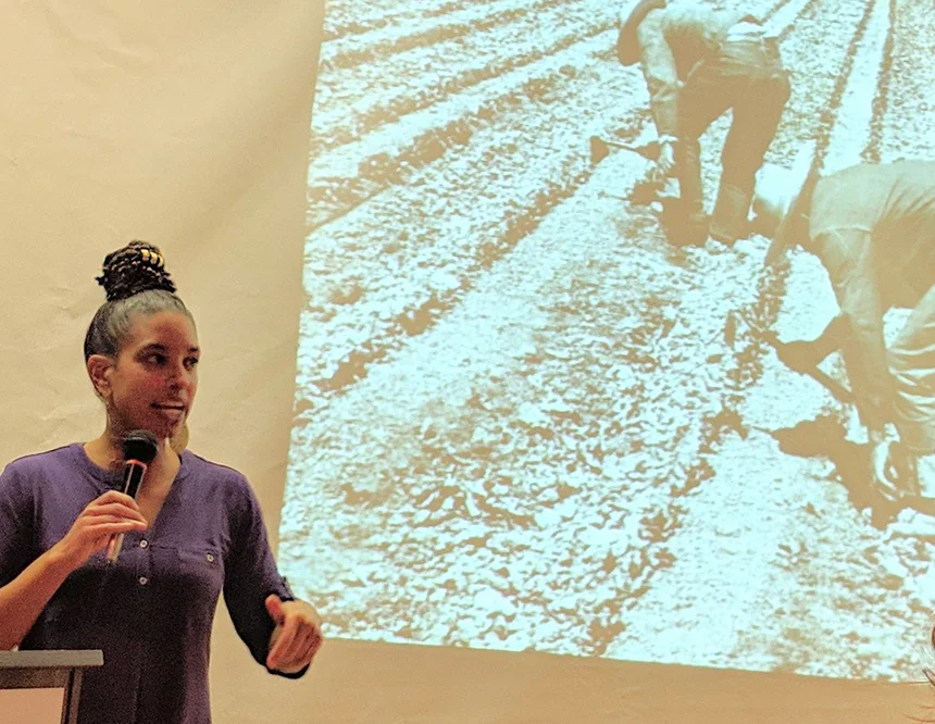 Leah Penniman of Soul Fire Farm recently gave a talk titled ‘Ending Racism and Injustice in the Food System.’ (Tim Faulkner/ecoRI News staff)