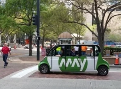 Driverless buses like this one are expected to arrive in Providence this spring. (May Mobility)