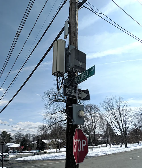 Wireless equipment like this found on a utility pole at the corner of Rochambeau Avenue and Blackstone Boulevard in Providence will likely be installed across the city under plans for a new 5G network. City officials, RIDOT, and National Grid, which…