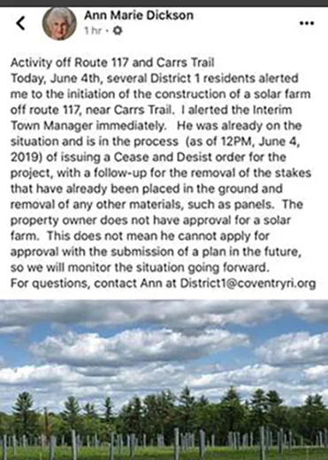 Coventry Town Council member Ann Dickson tweeted this photo of the property and the pilings on June 4. The post has since been deleted.