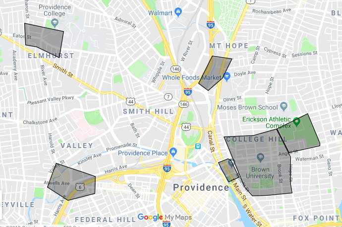 Locations of the new 5G networks in Providence. (PCMag.com)