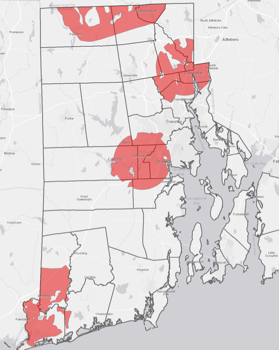 Four portions of Rhode Island will be treated with pesticide by air. (Rhode Island Department of Environmental Management)