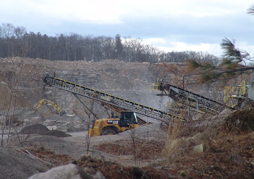 Hopkins Hill Sand & Stone, which blasts and mines next to the Big River Management Area, has been operating illegally since fall 2004. (Frank Carini/ecoRI News photos)