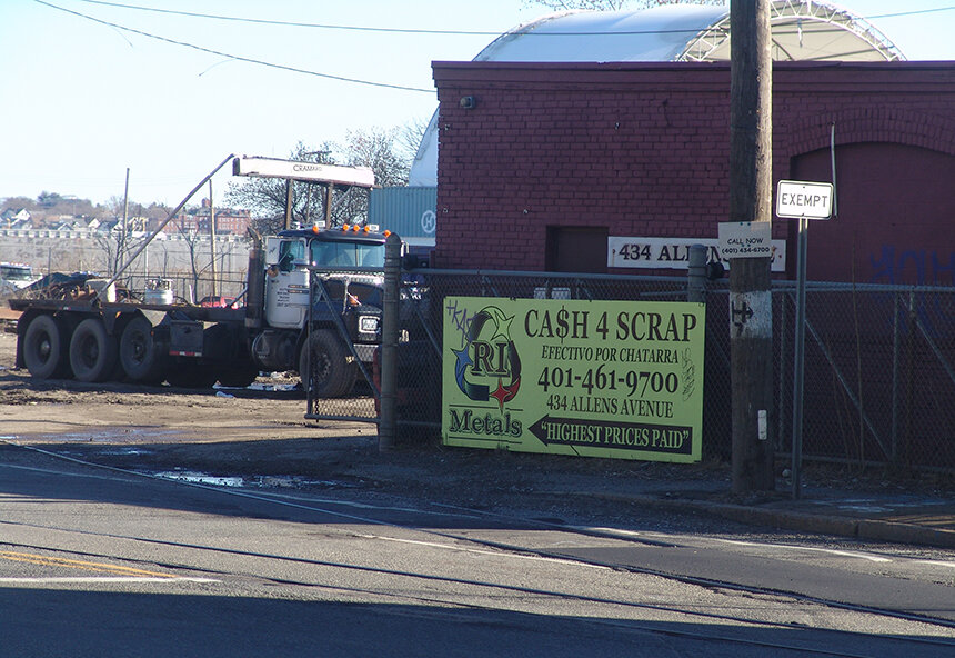 Rhode Island Recycled Metals, at 434 Allens Ave. in Providence, has been operating without required permits and a stormwater management plan since 2009. It has since opened another facility down the street without state approval. (Frank Carini/ecoRI News)