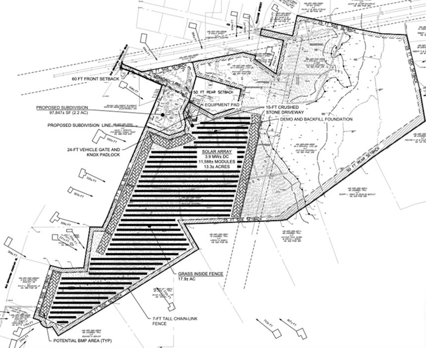 Thirteen acres of trees would be cleared for the latest solar proposal in Hopkinton, a 3.9-megawatt project off Old Hopkinton Cemetery Road. (ESS Group)