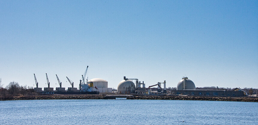 Businesses in the Port of Providence include a liquid asphalt plant, an oil terminal, a liquefied natural gas facility and several chemical-processing plants. The city’s industrial waterfront also serves as a depot for fuel oil and ethanol. The Fox Point Hurricane Barrier won’t protect the public from any of this nastiness should a major storm strike. (Tom Wojick/for ecoRI News)