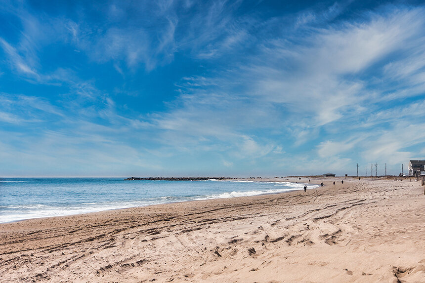 Beaches, such as Charlestown Town Beach, along Rhode Island’s South County coast are stripped of sand during powerful storms. (Tom Wojick/for ecoRI News)