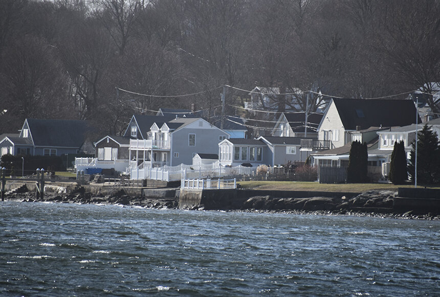 Hardened coastal structures, such as those used to fortify Island Park in Portsmouth, can only offer so much protection from Mother Nature’s fury. (Frank Carini/ecoRI News)