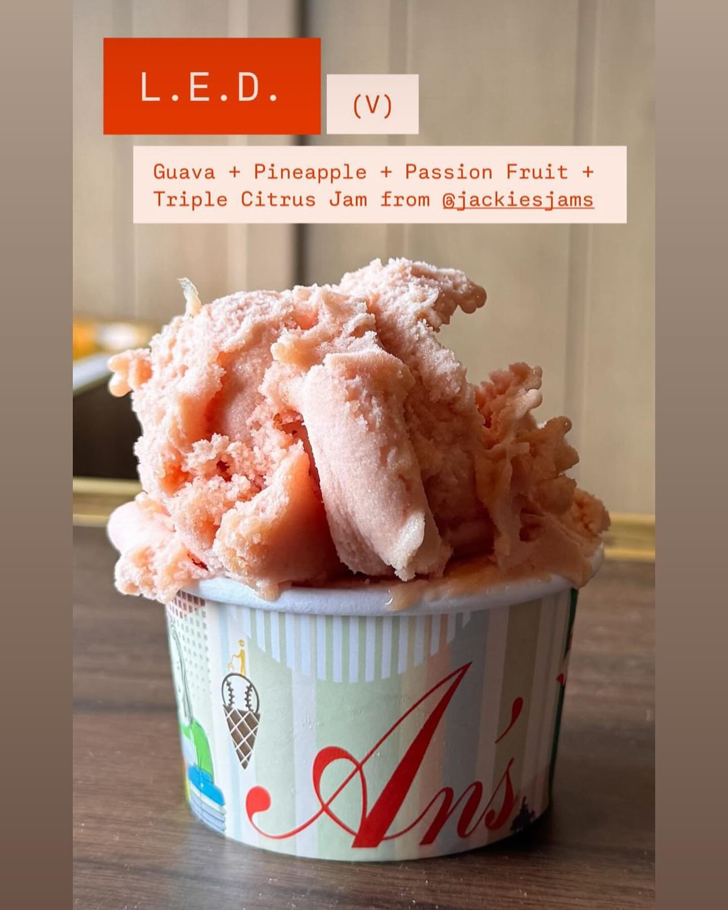 @ansgelato elves are creating  their magic.  They have made their version of POG using @jackiesjams Triple Citrus Marmalade!  ALOHA. Great long time partnership. 

#pog #gelato #ansdrycleaning.
