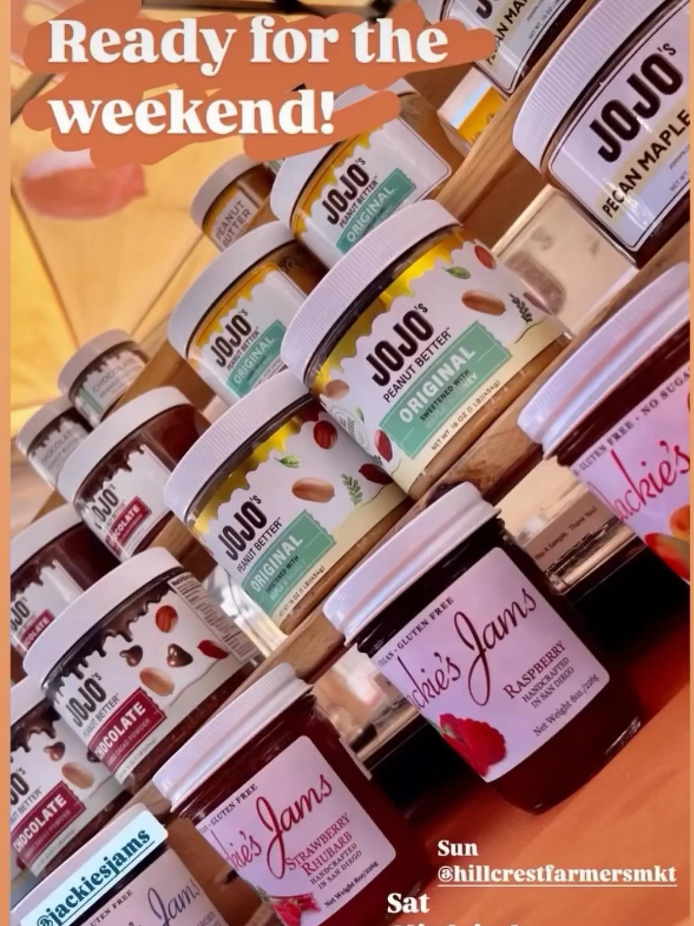 Hurry down to the @hillcrestfarmersmkt and find @jackiesjams at the @jojos.pb stand.  Farmers market opened to 2.  Free parking.