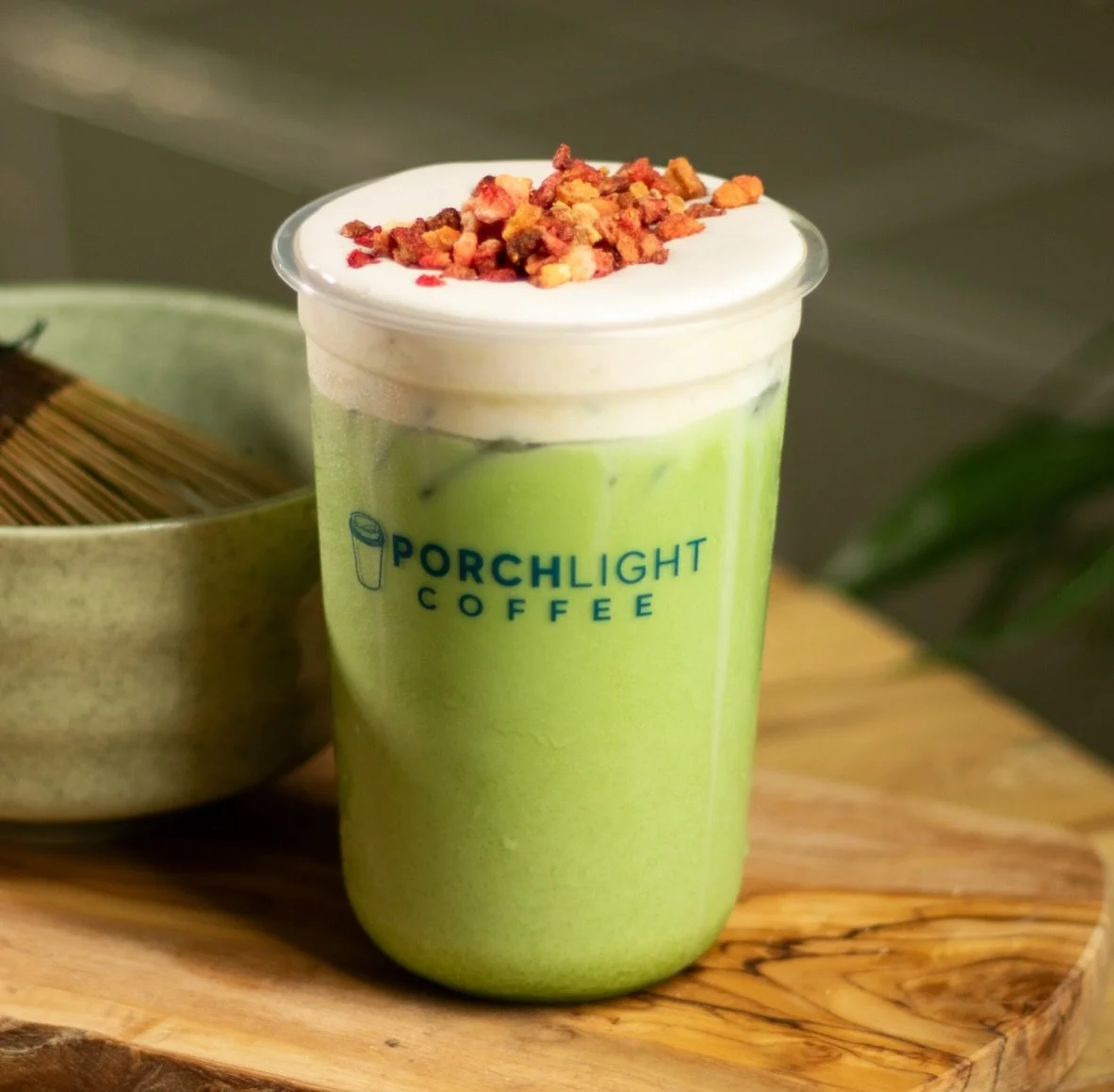 @porchlightcoffeesd knows their matcha. Try their Matcha Lemonade and Matcha Kiss, both using Jackie&rsquo;s Strawberry Jam in the strawberry cold foam. Need some strawberry jam for your at-home matcha? Visit jackiejams.com. 🍓