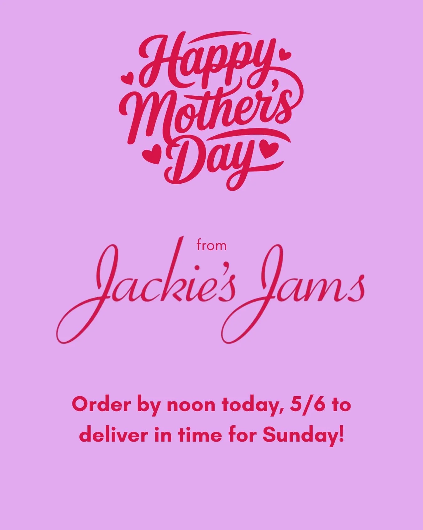 Looking for a perfect Mother&rsquo;s Day gift? Get the best moms the best jam! All orders placed before noon today, 5/6, should arrive in time for Sunday. 🌷💐
