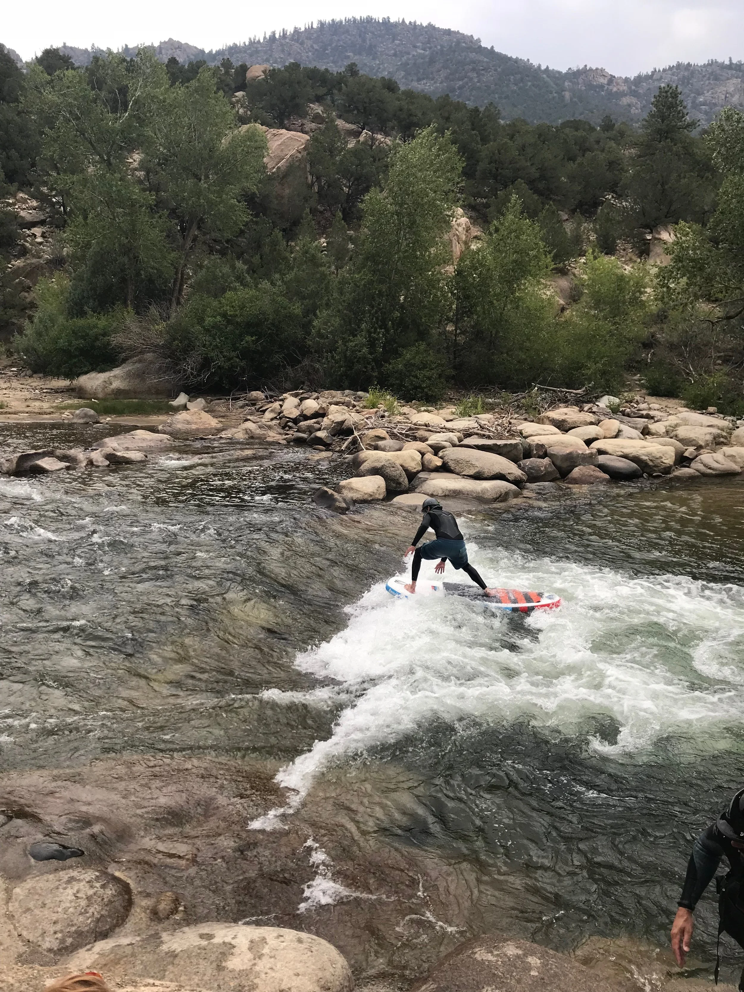 Peter’s technique was to jump in the wave and land on his board feet first. He was often successful.