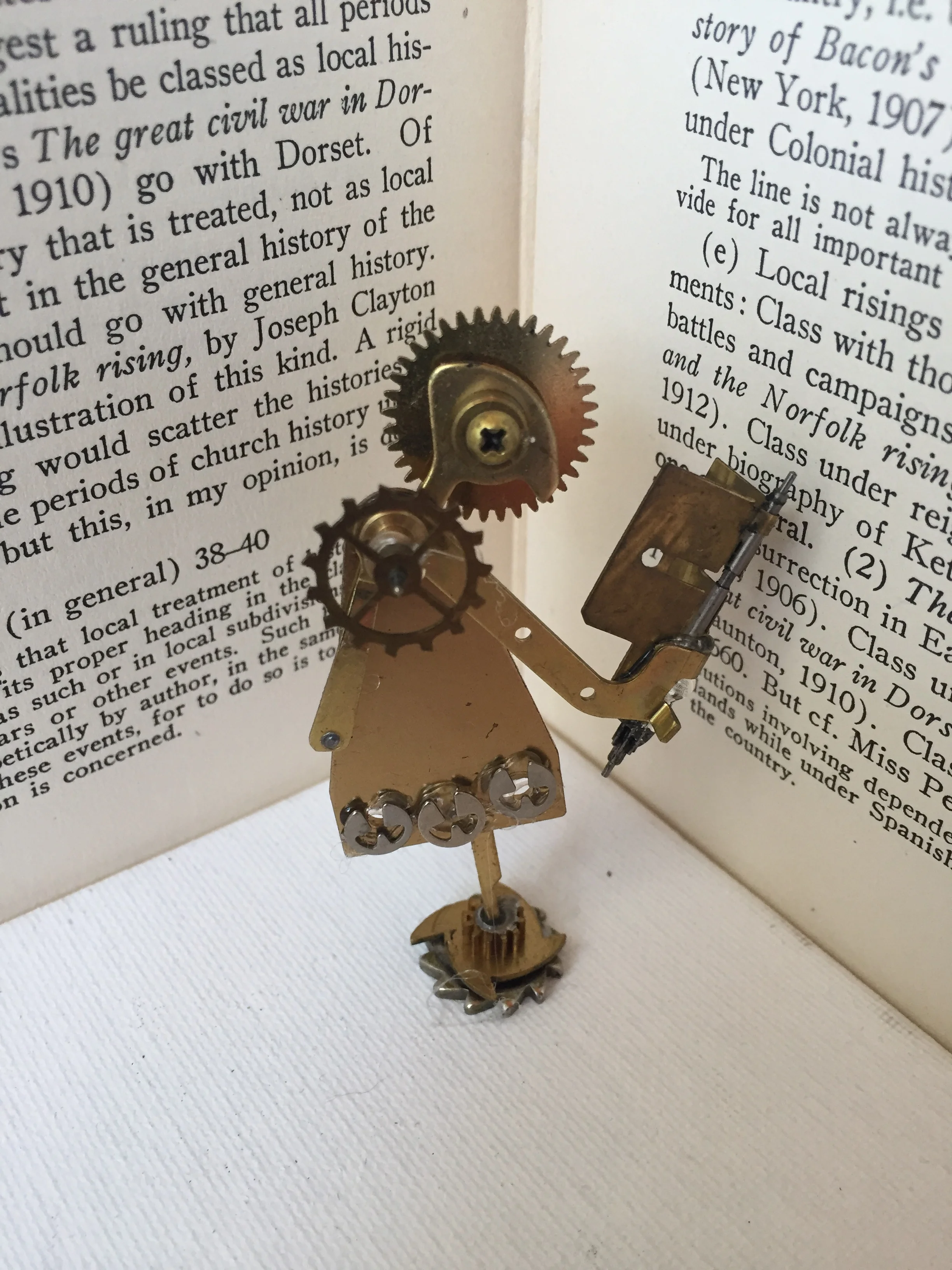  “The Reader,” made entirely from clock parts. Circa 2016. 