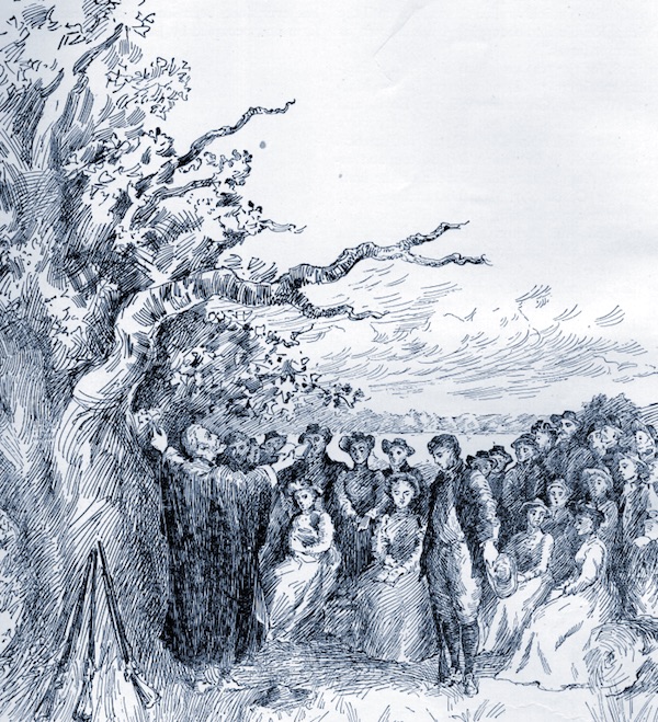 Sketch from Willey's Book of Nutfield (page 52) depicting the First Sermon.