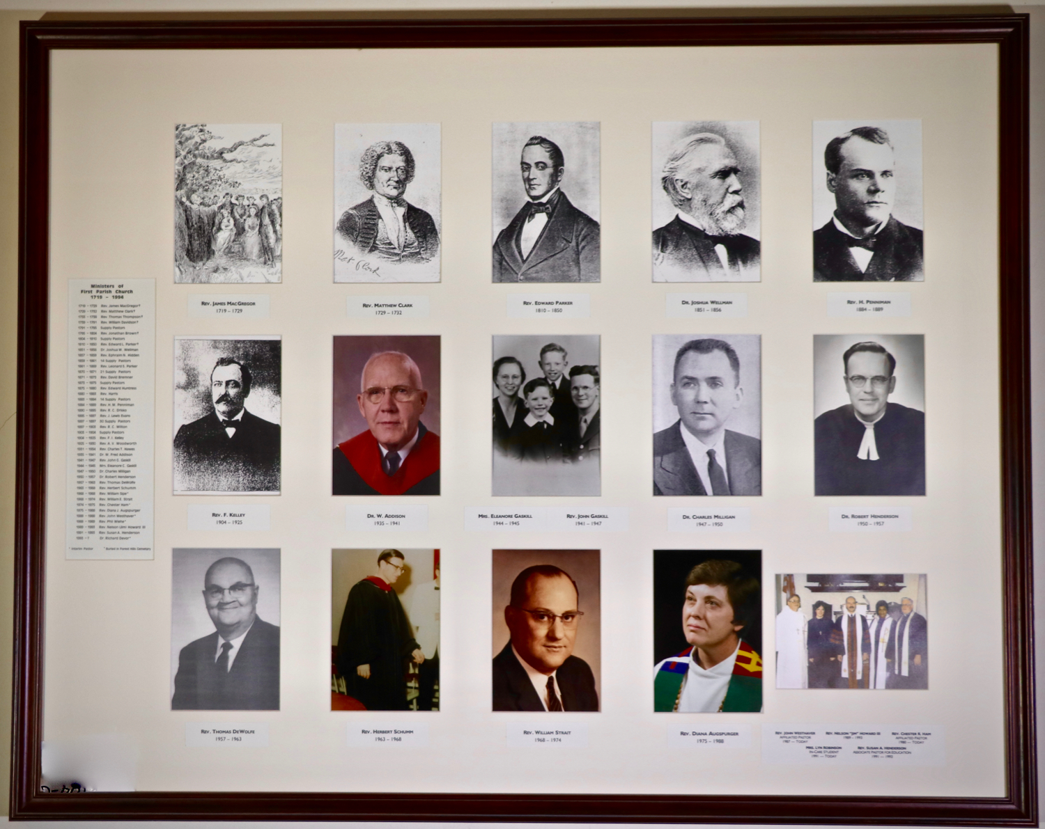 Some of these pastors from Rev. MacGregor in 1719 through 1993 may not make it, but several recent First Parish pastors will be joining the Founders Day celebration.