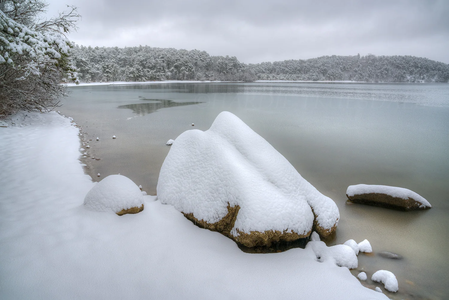 CC#199 "Snowy Boulder, Cliff Pond"