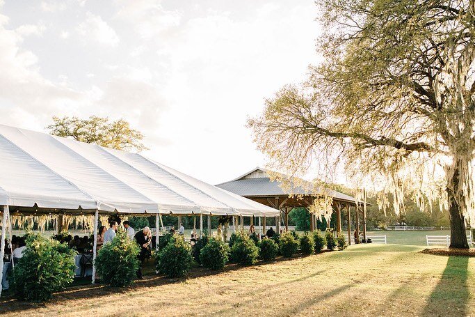 The golden glow here is always so magical ✨

One thing we love to see our couples to bring on site (if they want to) is a tent!  It can provide additional guest seating, if you want to use the pavilion more as a dance floor or you envision a large ce