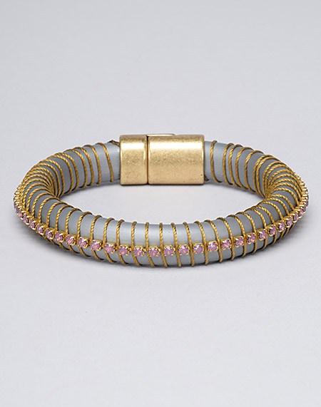 Our Bronson bangle featuring delicate pink Swarovski cup chain would be a perfect addition.