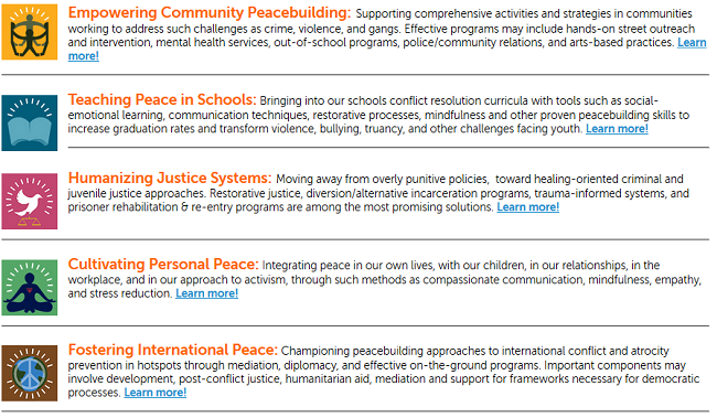 The 5 cornerstones of peacebuilding from The Peace Alliance