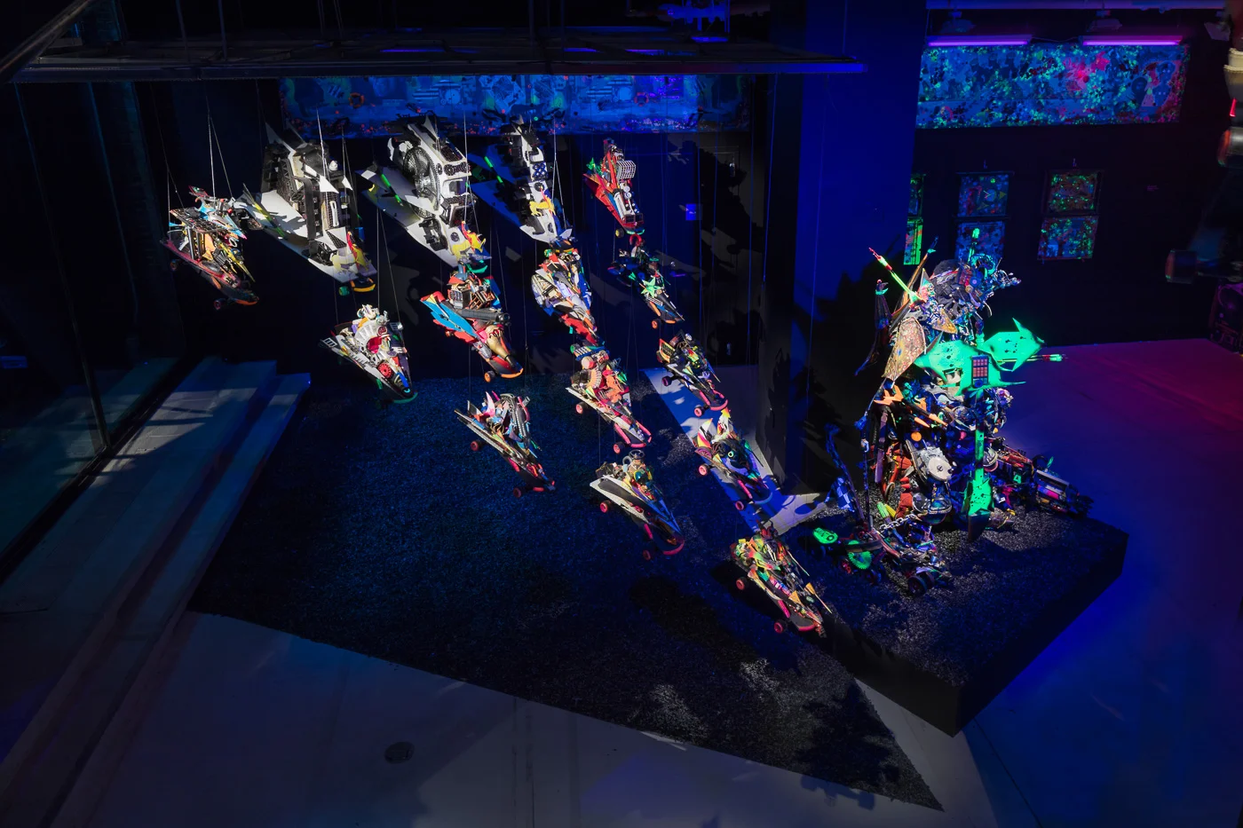 Photo: Lance Brewer. Exhibition view of RAMMELLZEE: Racing For Thunder. Courtesy of Red Bull Arts New York. All artwork © 2018 The Rammellzee Estate