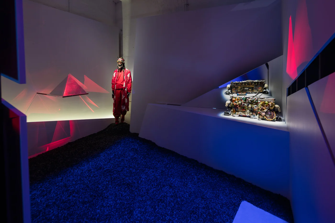 Photo: Lance Brewer. Exhibition view of RAMMELLZEE: Racing For Thunder. Courtesy of Red Bull Arts New York. All artwork © 2018 The Rammellzee Estate