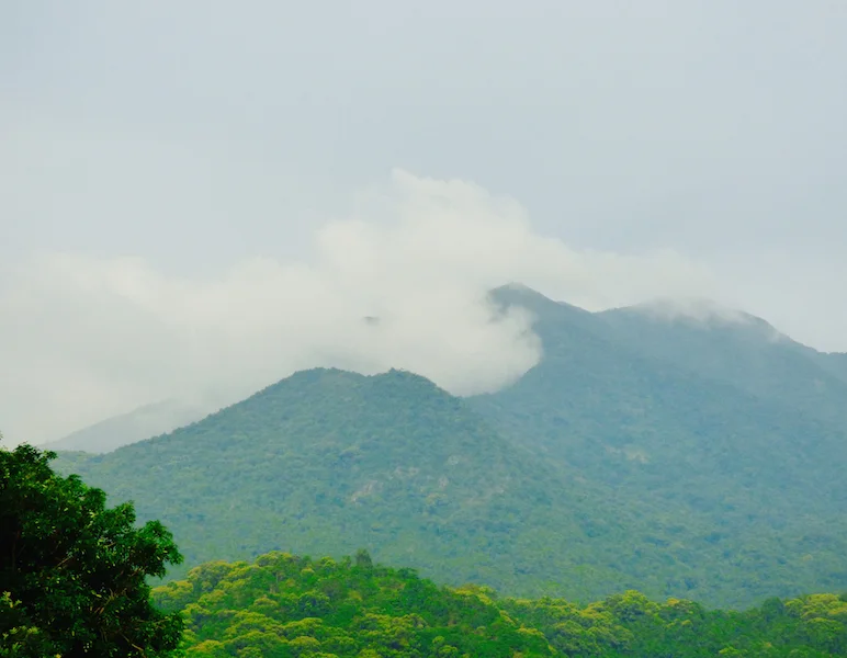 Wutong Shan (Mountan) as seen from the village. the mountain is a popular area to walk through