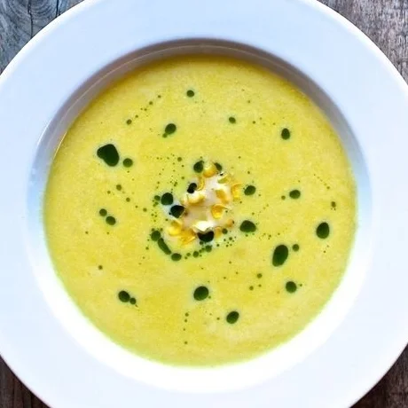 Pureed Corn Soup with Herb Pesto